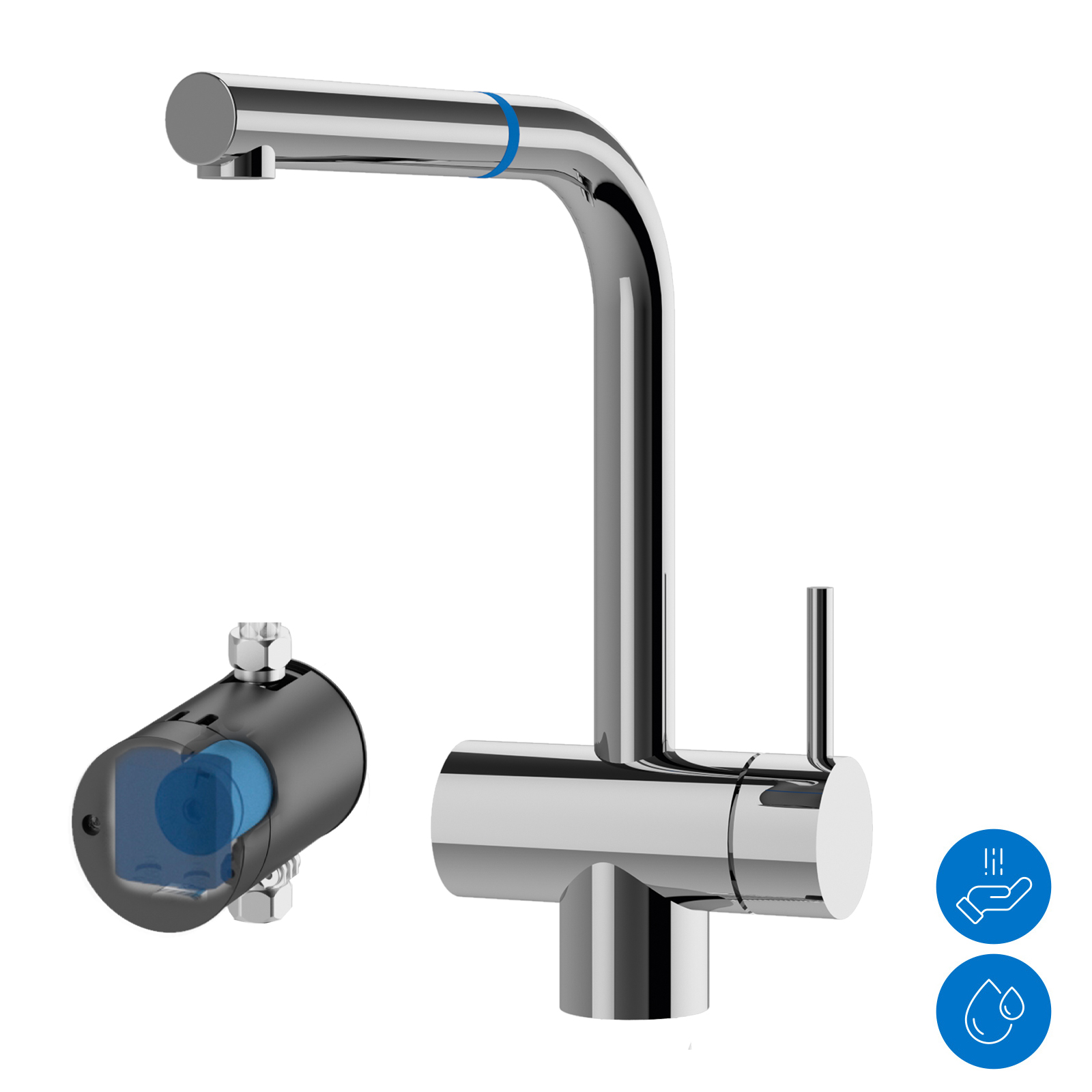 Kitchen faucet with external hydraulic unit (MV)